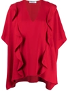 Valentino Ruffled Drape Blouse In Red