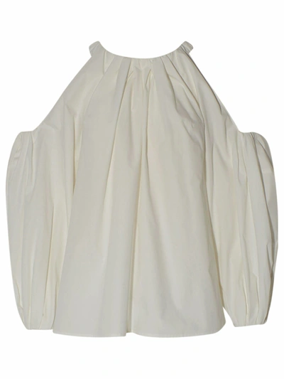 Rejina Pyo Carmen Cold-shoulder Gathered Organic Cotton Top In White