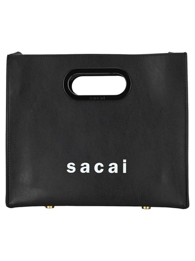 Sacai Logo Small Shopper Tote Bag In Black