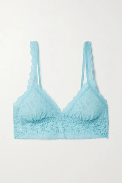 Hanky Panky + Net Sustain Signature Stretch-lace Soft-cup Triangle Bralette In Blue