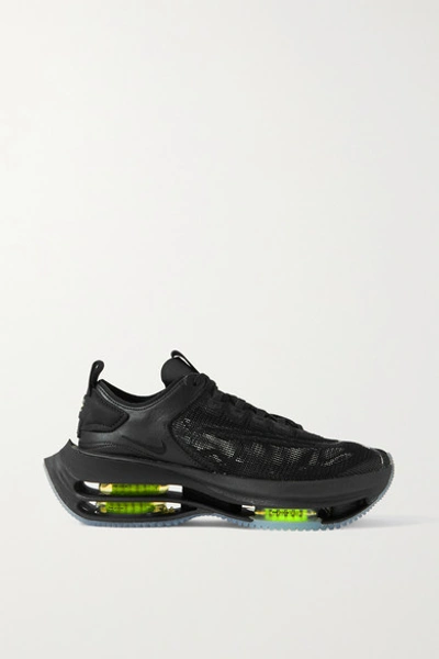Nike Zoom Double Stack Nubuck-trimmed Mesh And Leather Sneakers In Black,volt,black