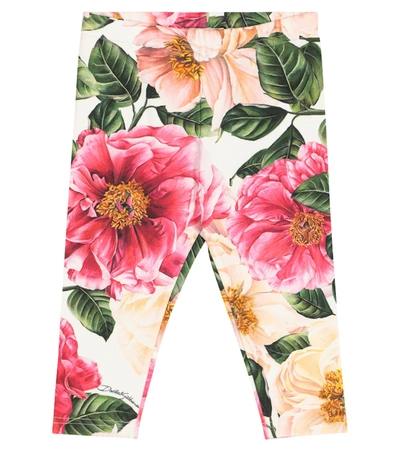 Dolce & Gabbana Baby Floral Stretch-cotton Leggings In Pink
