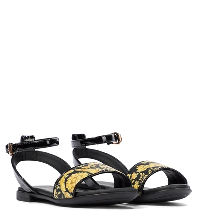 Versace Kids' Barocco Patent Leather Sandals In Black