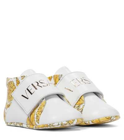 Versace Baby Barocco Leather Sneakers In White