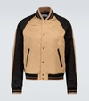 SAINT LAURENT TEDDY VARSITY FLAMMÉ SATIN JACKET,P00525761