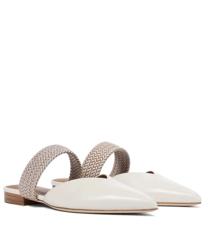 Malone Souliers Maisie Cord-trimmed Leather Point-toe Flats In Cream