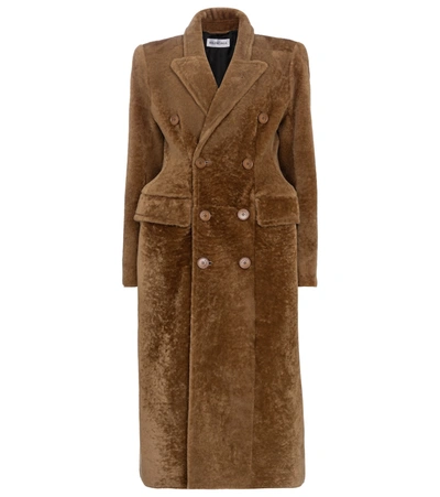 Balenciaga Hourglass Shearling Coat In Brown