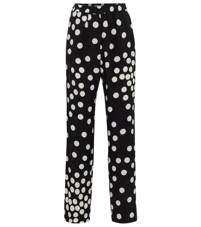 Valentino Polka-dot Silk-georgette Straight-leg Pants In Nero Avorio