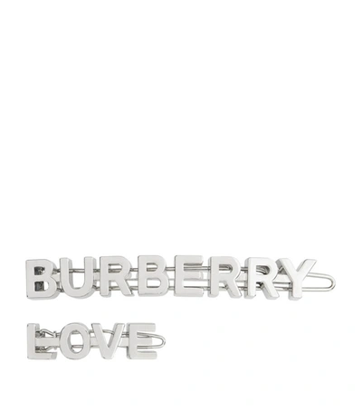 Burberry 2-piece Silvertone Logo & Love Hair Clip Set