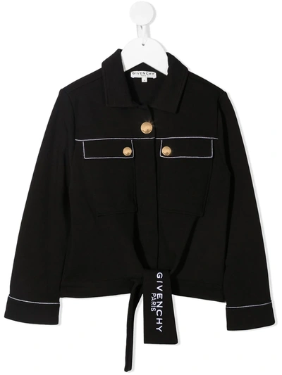 Givenchy Kids' Two-pocket Knotted Shirt In Black