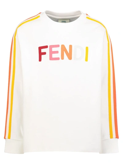 Fendi Kids' Girl's Embroidered Logo Racer Stripe Jumper In White