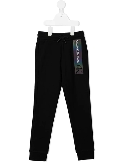 Calvin Klein Kids' Iridescent Logo Print Joggers In Black