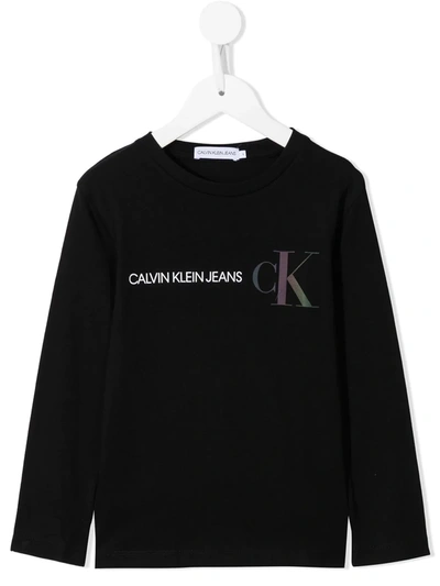 Calvin Klein Kids' Logo Print Long-sleeved Top In Black