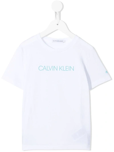 Calvin Klein Teen Logo Print T-shirt In White