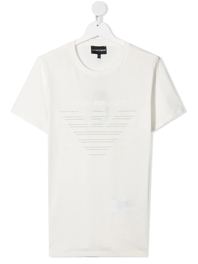 Emporio Armani Teen Eagle-print Cotton T-shirt In Bianco