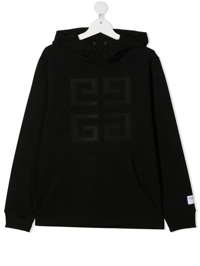 GIVENCHY TEEN DOUBLE G-EMBROIDERED RIB-TRIMMED HOODIE