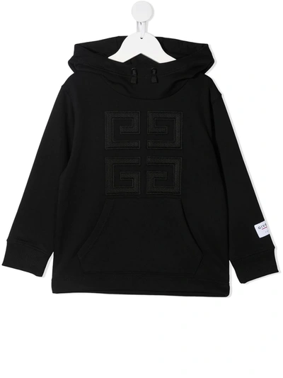 Givenchy Teen Double G-embroidered Rib-trimmed Hoodie In Black