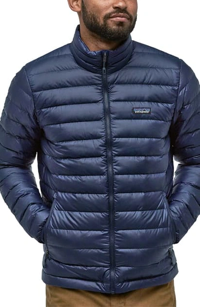 Patagonia Water Repellent Down Jacket In Classic Navy W/classic Navy