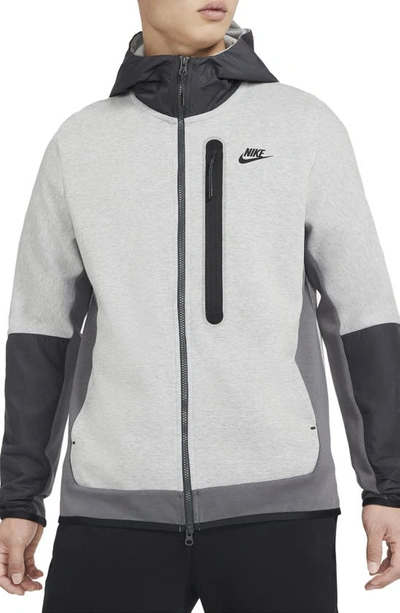 Nike Tech Fleece Full-zip Color Block Hoodie In Gray-grey In Dark Grey Heather/iron /black