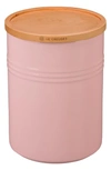 Le Creuset Glazed Stoneware 2 1/2 Quart Storage Canister With Wooden Lid In Hibiscus