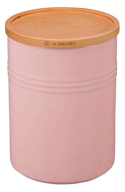 Le Creuset Glazed Stoneware 2 1/2 Quart Storage Canister With Wooden Lid In Hibiscus