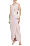 Alex Evenings Draped Embellished Compression Column Gown In Blush Pink