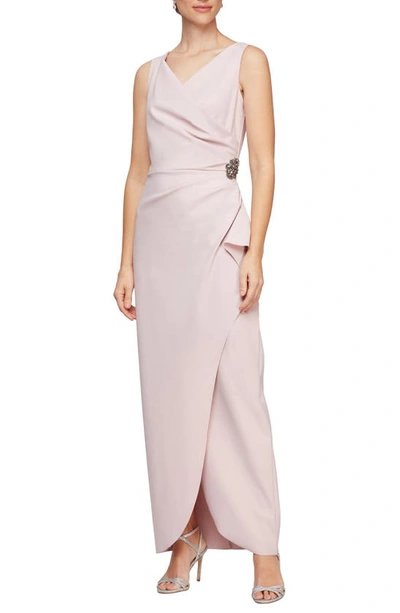 Alex Evenings Draped Embellished Compression Column Gown In Blush Pink