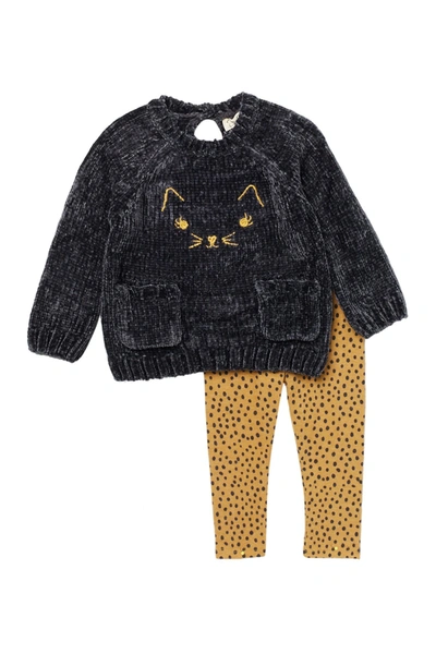 Jessica Simpson Cat Chenille Sweater & Patterned Pants In Forged Iro