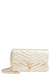 Rebecca Minkoff Edie Quilted Leather Crossbody Wallet In Gold