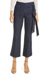 CINQ À SEPT JESSI DOUBLE BELT CROP KICK FLARE DENIM PANTS,ZP5101502Z