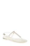 Stuart Weitzman Goldie Embellished Jelly Thong Sandals In White Shine Rubber