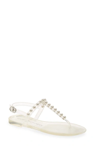 Stuart Weitzman Goldie Embellished Jelly Thong Sandals In Clear