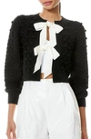ALICE AND OLIVIA KITTY BOW FRONT BOBBLE CROP CARDIGAN,CC009S10712R