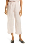 Eileen Fisher Check Organic Linen Crop Straight Leg Pants In Powder
