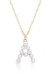 Stone And Strand Pearl Initial Pendant Necklace In Yellow Gold/ A