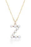 Stone And Strand Pearl Initial Pendant Necklace In Yellow Gold/ Z