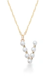 Stone And Strand Pearl Initial Pendant Necklace In Yellow Gold/ V