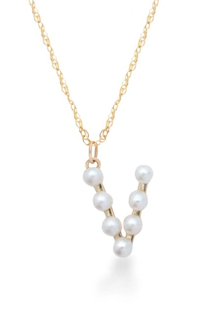 Stone And Strand Pearl Initial Pendant Necklace In Yellow Gold/ V