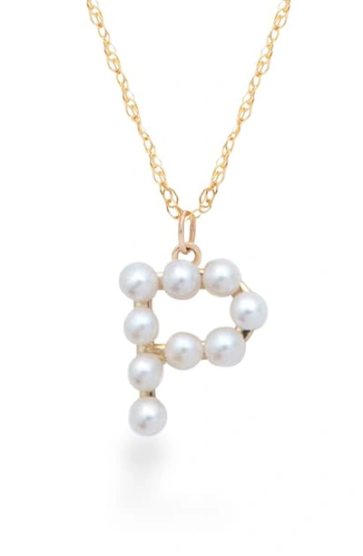 Stone And Strand Pearl Initial Pendant Necklace In Yellow Gold/ P