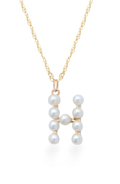 Stone And Strand Pearl Initial Pendant Necklace In Yellow Gold/ H
