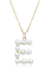 Stone And Strand Pearl Initial Pendant Necklace In Yellow Gold/ E