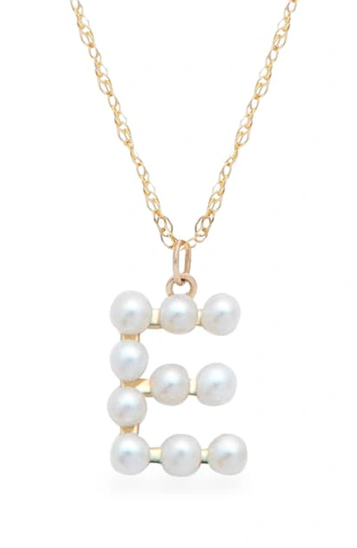 Stone And Strand Pearl Initial Pendant Necklace In Yellow Gold/ E