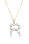 Stone And Strand Pearl Initial Pendant Necklace In Yellow Gold/ R