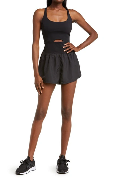 Free People Fp Movement Righteous Runsie Romper In Black/ Black