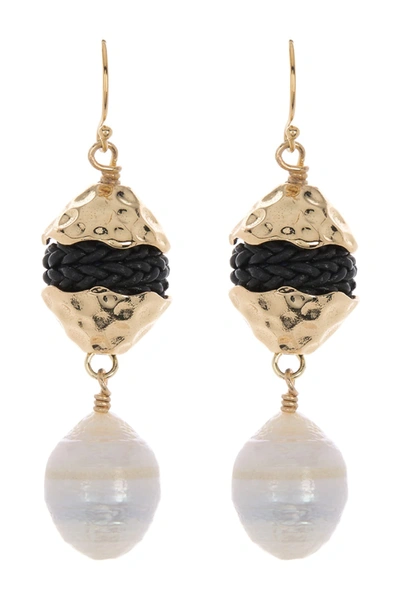 Akola Lanna Baroque Pearl & Leather Drop Earrings In Black