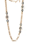 AKOLA ABALONE & WHITE ANKOLE HORN LINK LONG CHAIN NECKLACE,813683027741