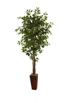 Nearly Natural 6' Ficus Artificial Tree With Bamboo Planter In Green