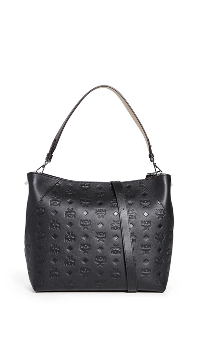 Mcm Leather Medium Hobo Bag In Black