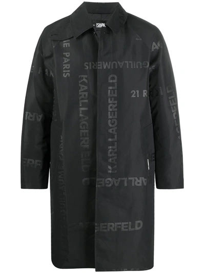 Karl Lagerfeld All-over Logo Trench Coat In Black