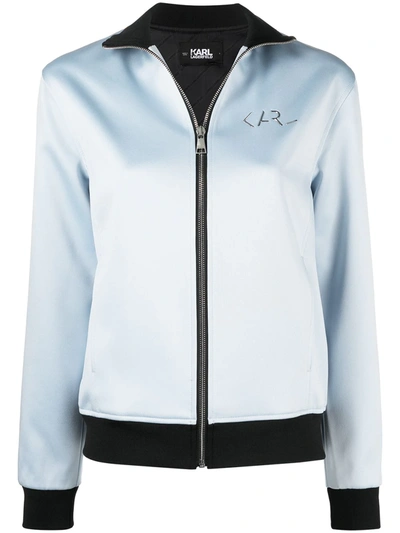 Karl Lagerfeld Logo-plaque Front-zip Jacket In Blue